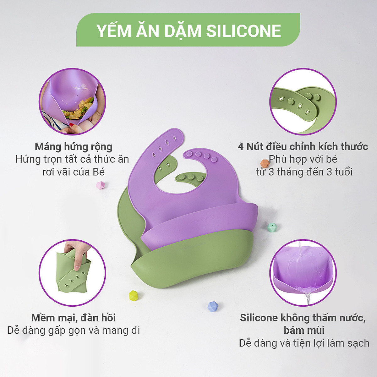 Bộ Ăn Dặm Cho Bé Thương Hiệu Mama's Choice, Combo Ăn Dặm Bát-Khay-Yếm-Thìa-Cốc Silicone Cao Cấp