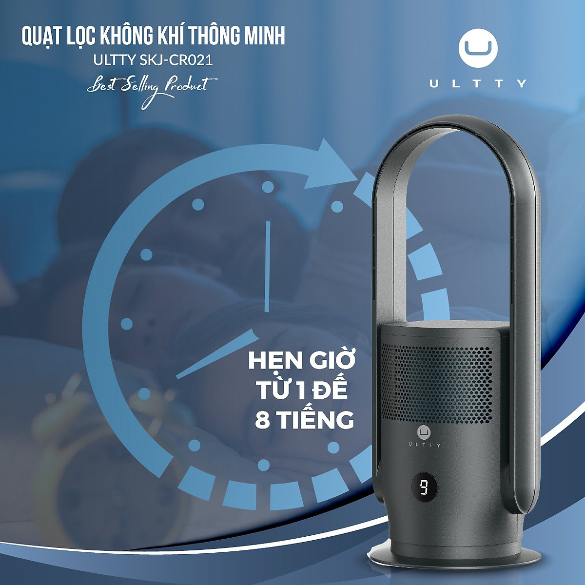 Máy Lọc Không Khí ULTTY SKJ-CR021 Dạng Quạt, Chế Độ Làm Mát 9 Cấp, Bộ Lọc HEPA H13 Loại Bỏ 99,97% Bụi Mịn, Vi Khuẩn, Virut - Màu Đen - Hàng Chính Hãng