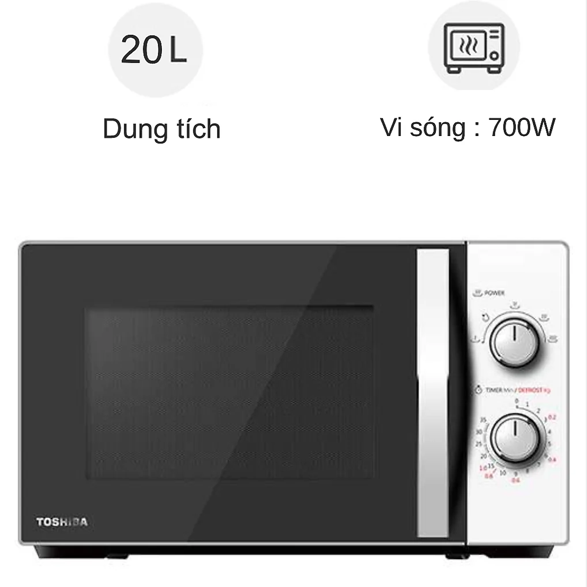 Lò vi sóng Toshiba MWP-MM20P(WH) - Dung tích 20 lít, 5 mức công suất, Kết hợp chống thấm 3 lớp, Kháng khuẩn bên trong lò - Hàng chính hãng