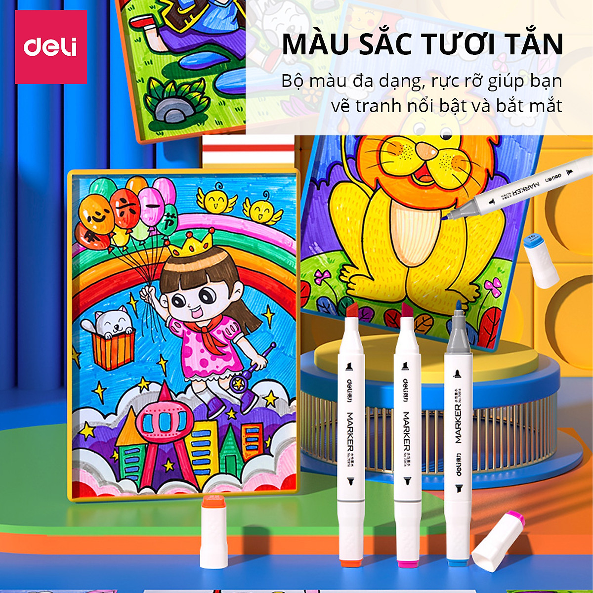 Bút màu marker hai đầu cao cấp Deli - 70801