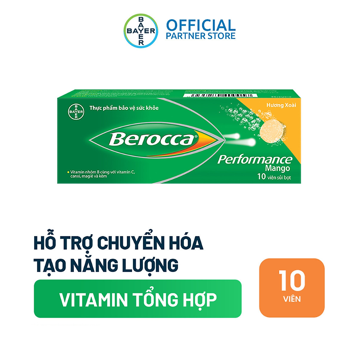 Viên sủi bổ sung Vitamin Berocca Performance Mango 10 Viên