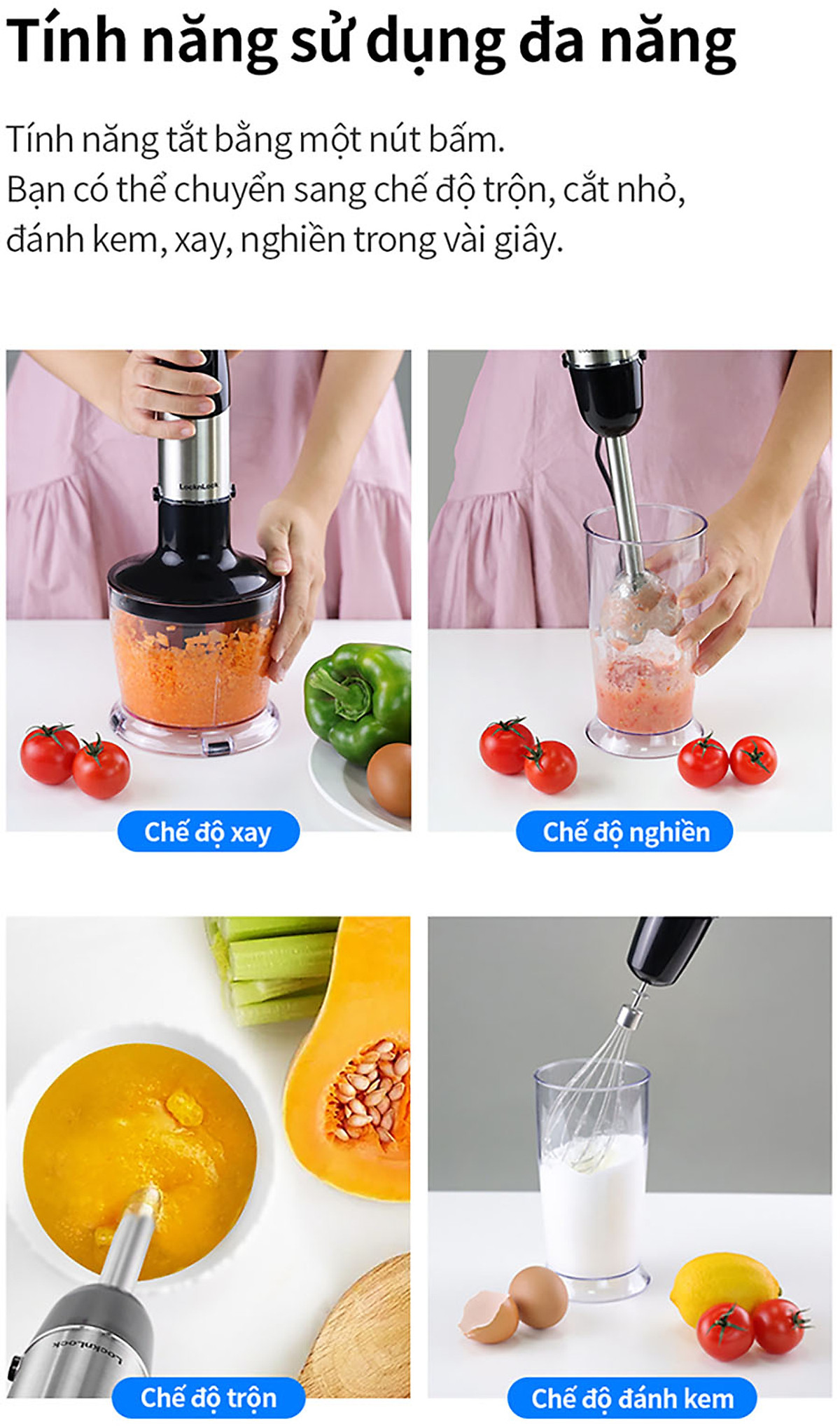 Máy xay cầm tay LocknLock - Hand Blender EJM559BLK (1000W) - Màu đen - Hàng chính hãng