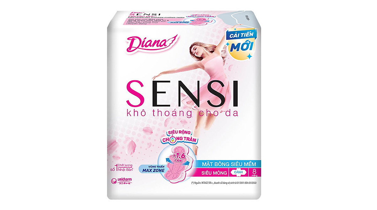 Combo 6 Băng vệ sinh Diana Sensi Siêu Mỏng Cánh (Gói 8 miếng)