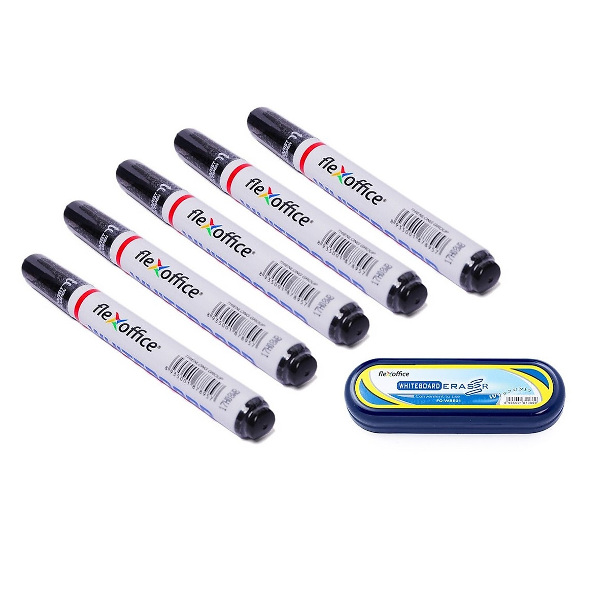 Combo 05 Cây Bút Lông Bảng FO-WB015 Và 01 Cái Lau Bảng FO-WBE01 (Màu Đen)