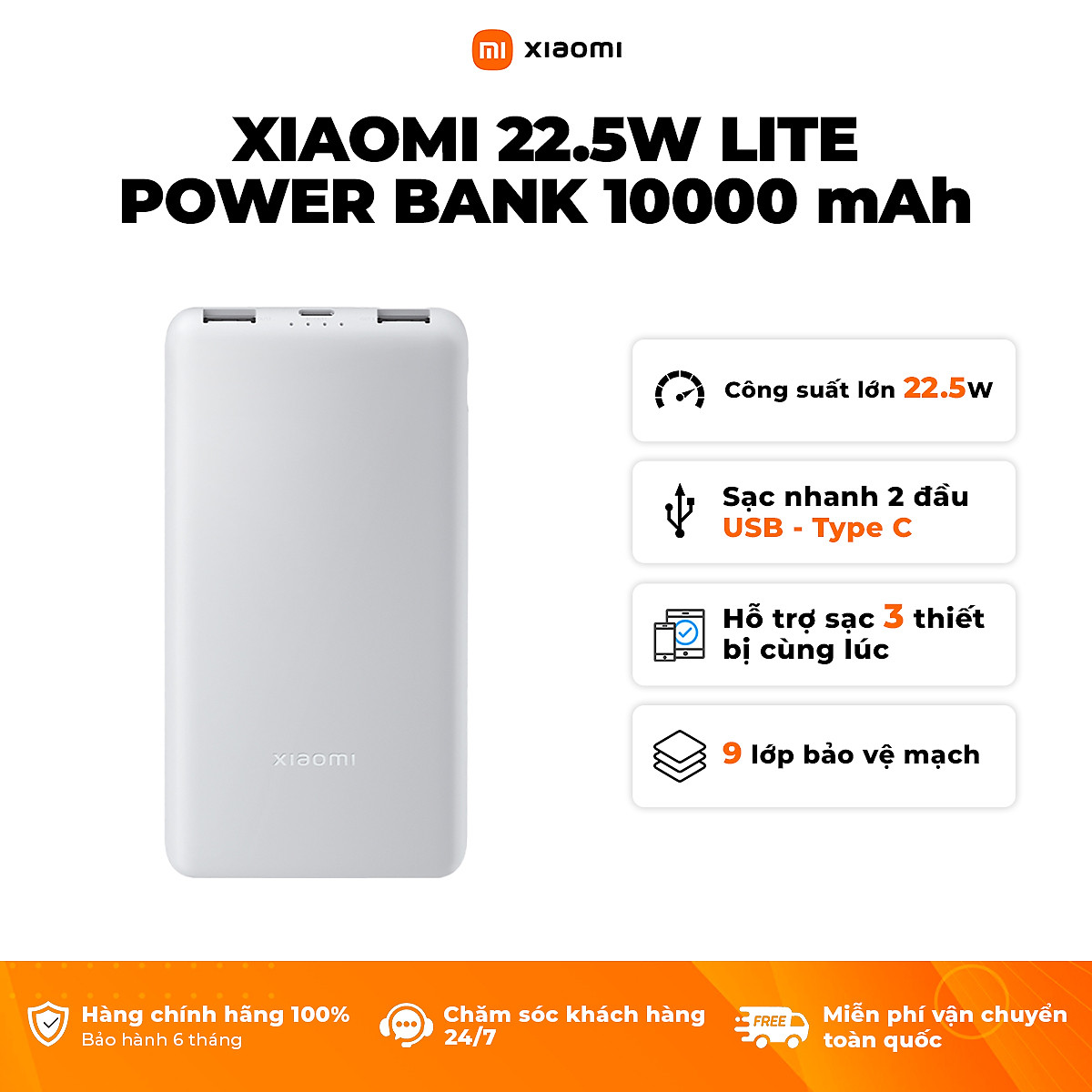 Sạc Dự Phòng Xiaomi Power Bank 10000mAh 22.5W Lite TH | Sạc Nhanh | Sạc Cùng Lúc Nhiều Thiết Bị | Bảo Hành 12 Tháng | Hàng Chính Hãng