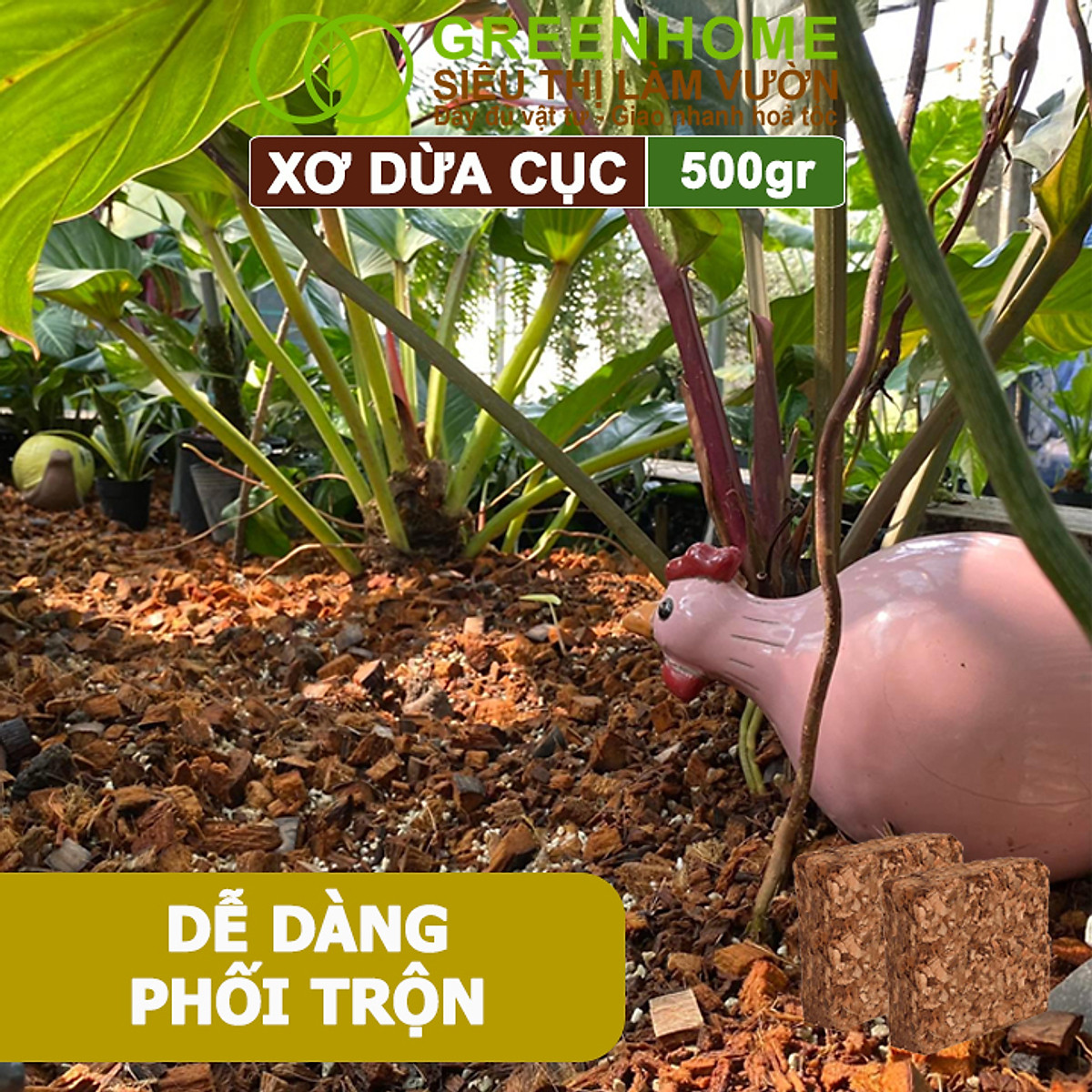Xơ Dừa Cục Greenhome, Viên 500gr, Sơ Dừa Nén, Nở Gấp 5 Lần, Kích Thích Rễ, Thoát Nước Tốt Giá Thể Kiểng Lá, Phong Lan