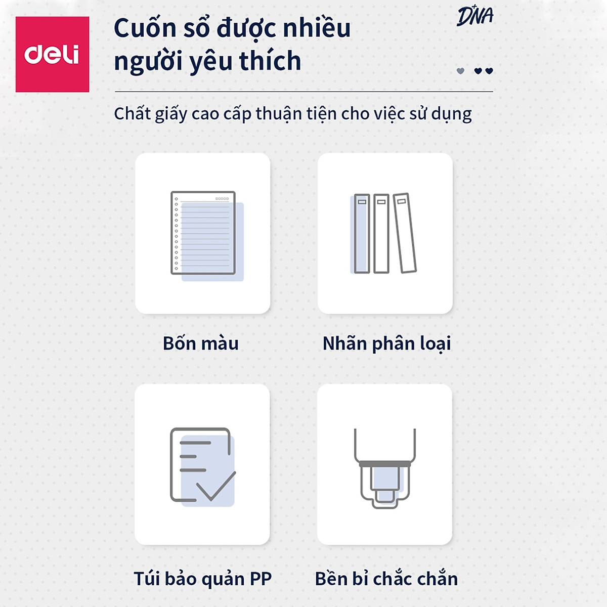 Sổ Tay Ghi Chép 60 Trang Gáy Lò Xo A5 Deli - Xanh Dương/Hồng/Vàng/Xanh Lá - QHA560