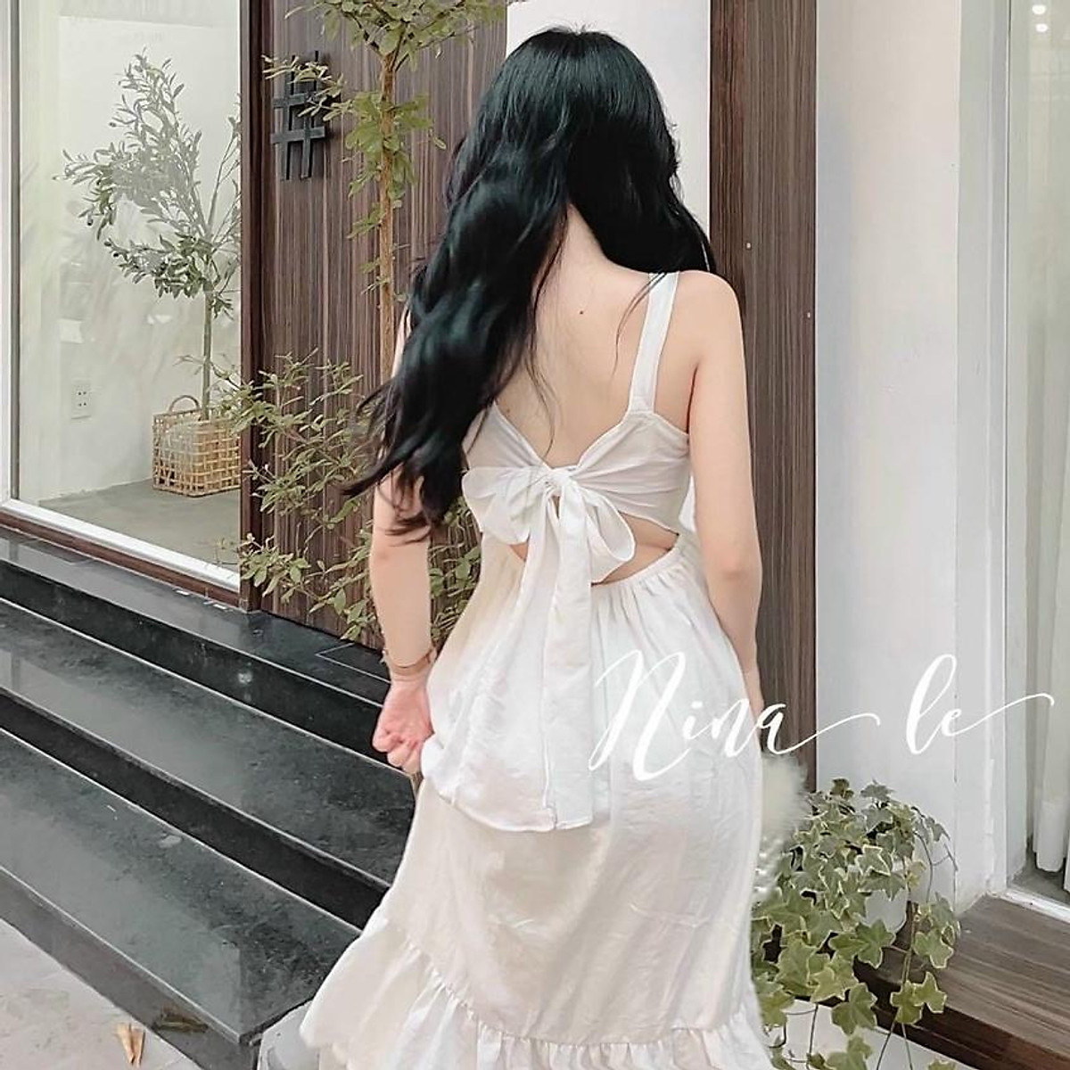 Đầm maxi đi biển dự tiệc,đầm váy trắng 2 dây đuôi cá thiết kế cổ