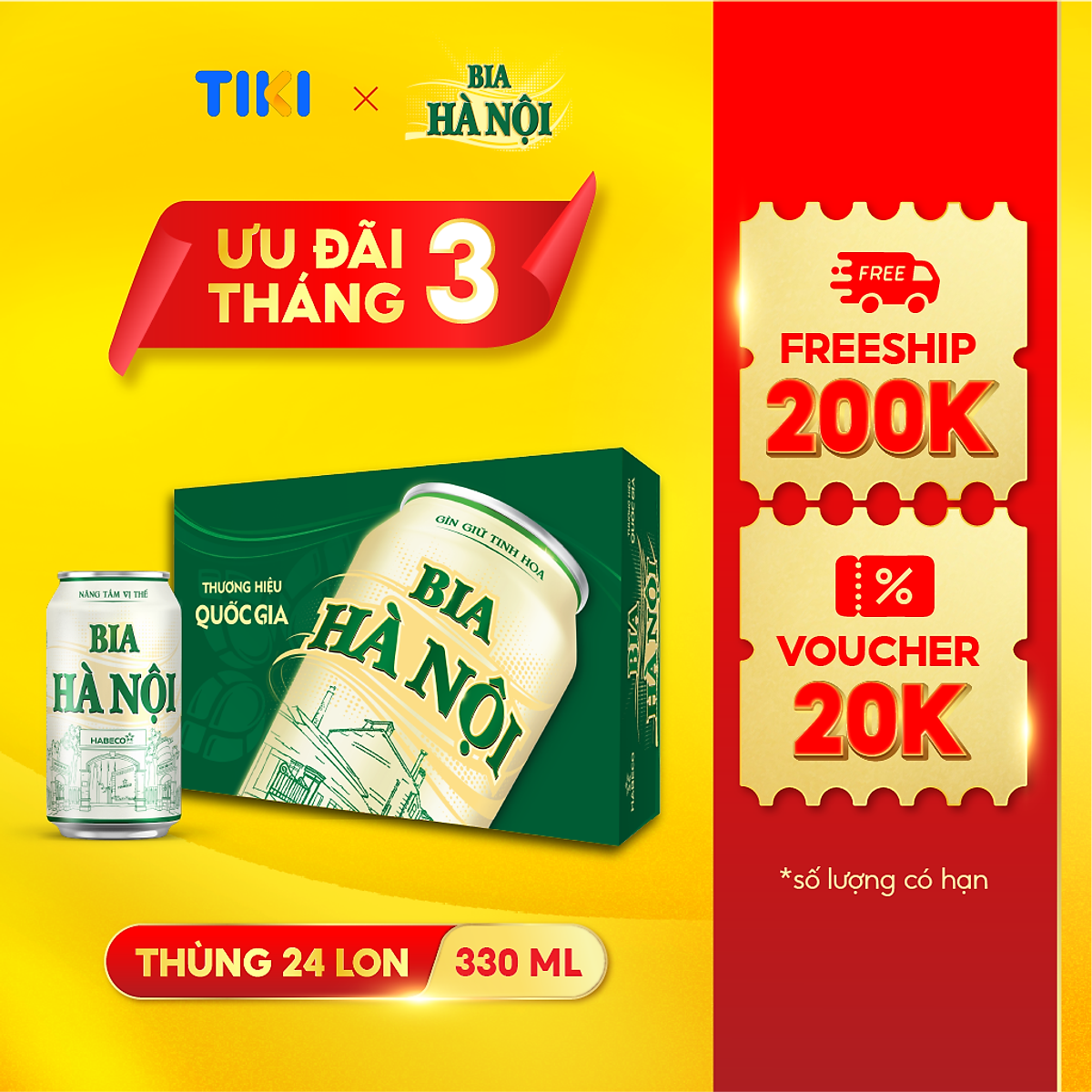 Bia Hà Nội Nhãn Xanh - Thùng 24 lon 330ml