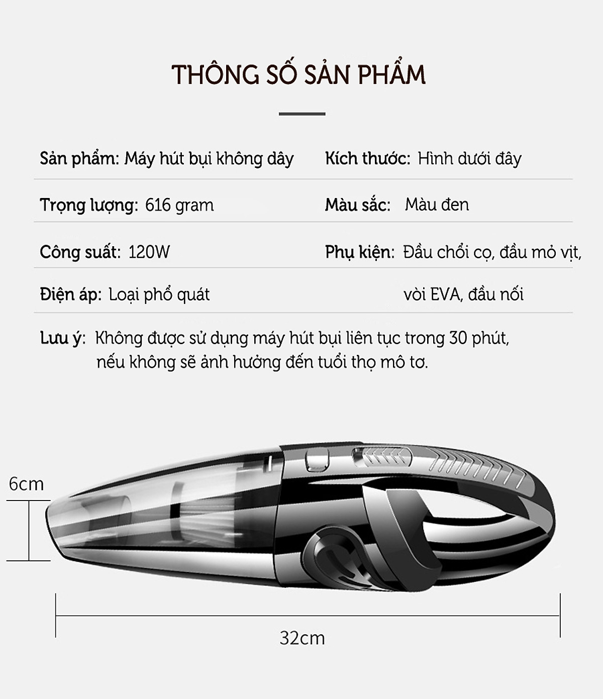 Máy Hút Bụi Ô Tô Cầm Tay Không Dây Damas XC628 - Máy có thể hút khô và nước - Sử dụng sạc pin - Hàng Nhập Khẩu