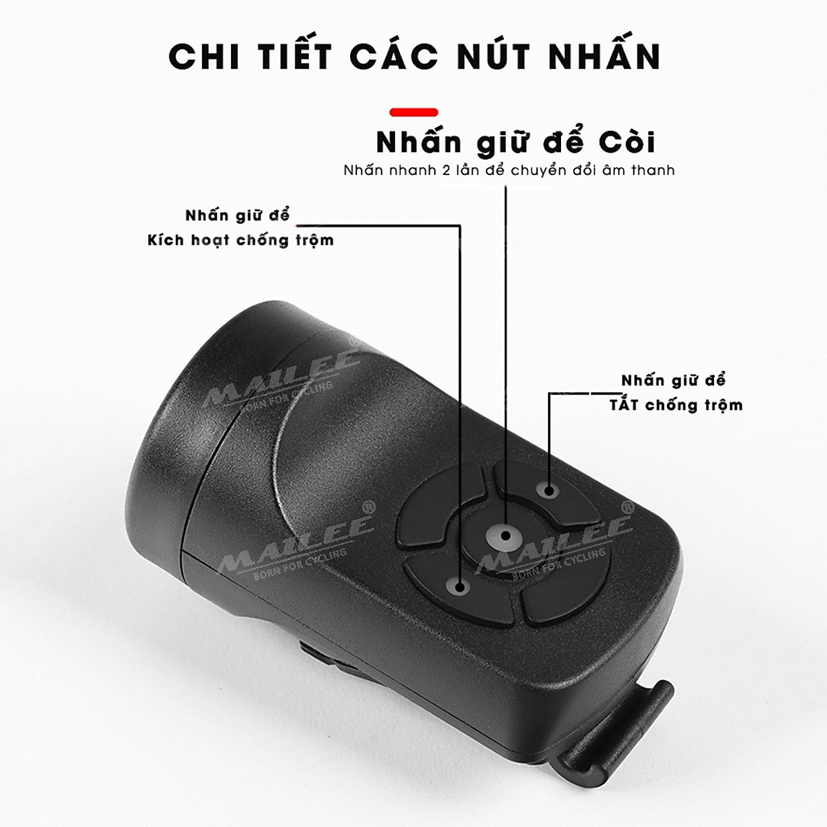 Còi Chuông Xe đạp EH-03 120dB sạc USB có chế độ chống trộm, 4 âm thanh điều chỉnh dung lượng 200mAh pin chờ 180 ngày - Mai Lee