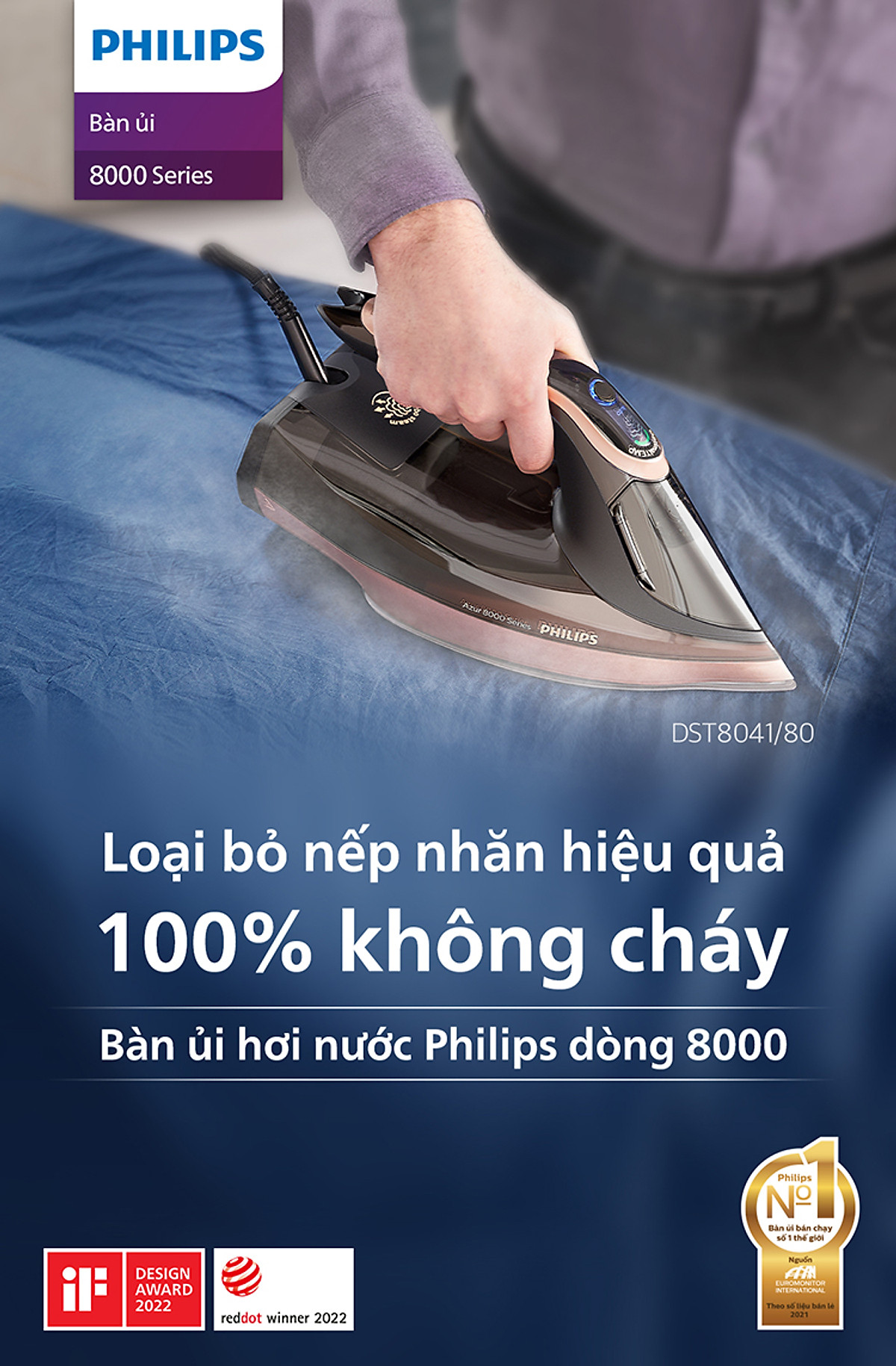 Bàn ủi hơi nước Philips DST8041/80 (3000W) - Hàng Chính Hãng