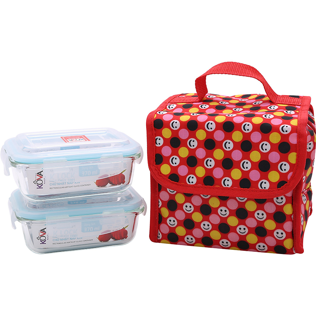 Bộ 2 Hộp Thủy Tinh Chịu Nhiệt KOVA KLOCK KV370 (2 x 370ml) Và Túi Giữ Nhiệt