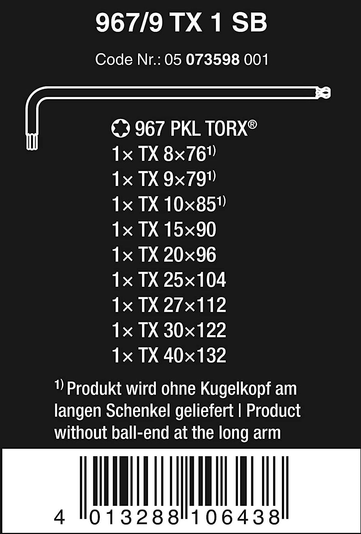 Bộ hoa thị ngắn không lỗ 967/9 TX 1 SB gồm 9 cái Wera 05073598001 | Tiki