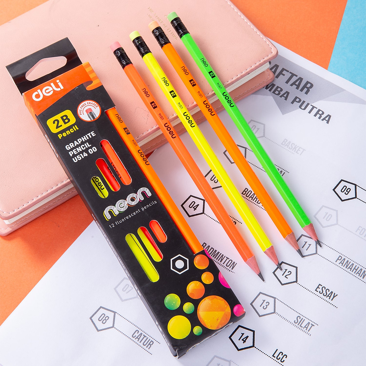 Mua Bút chì 2B Deli - Neon nhiều màu sắc - 12 cây/hộp - WU51400 tại Nhà sách Chi An
