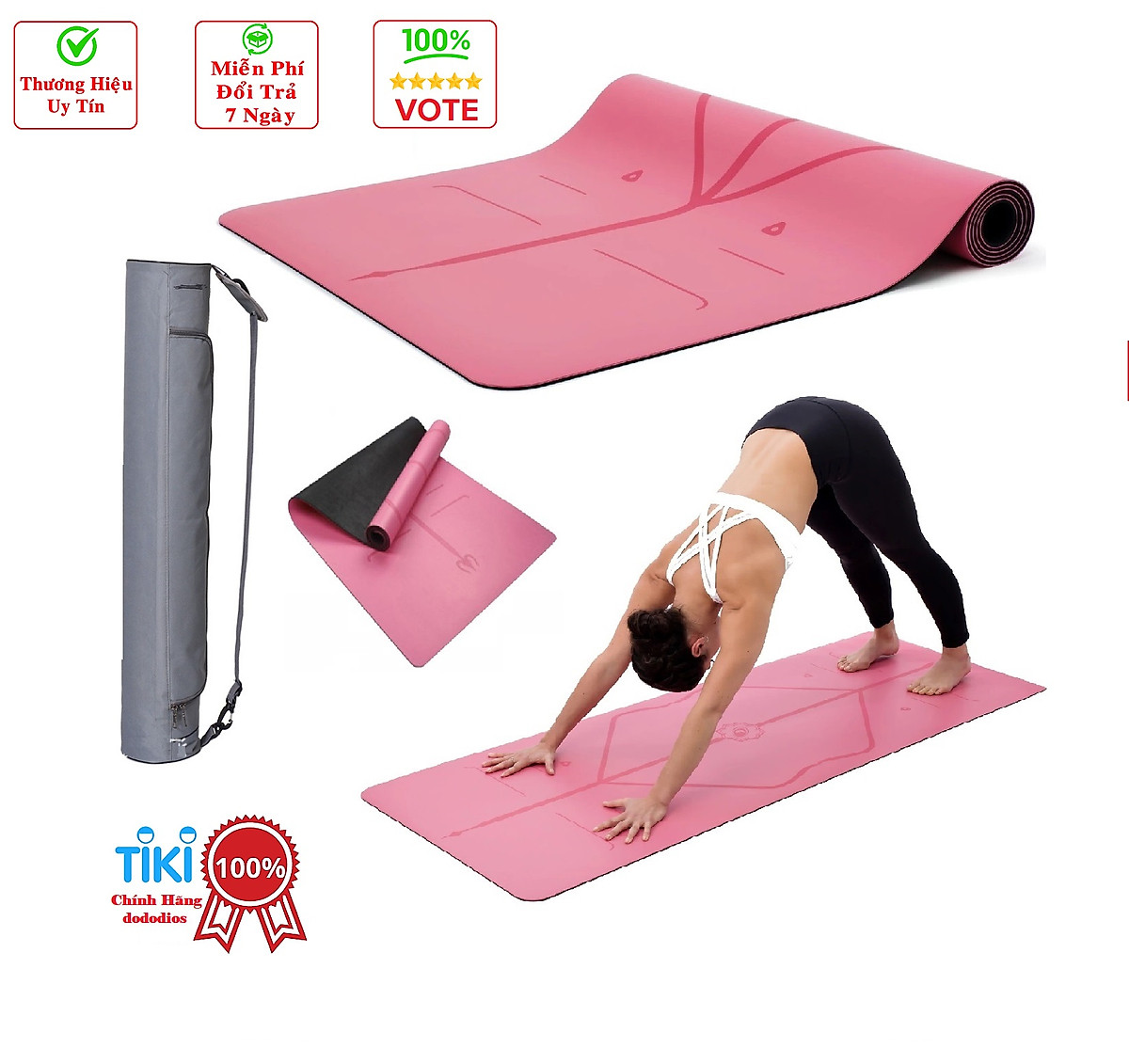 Thảm Tập Yoga Định Tuyến Da PU Cao Cấp Chính Hãng dododios + Túi Đựng Thảm Tập Yoga + Dây Buộc Thảm Yoga Định Tuyến