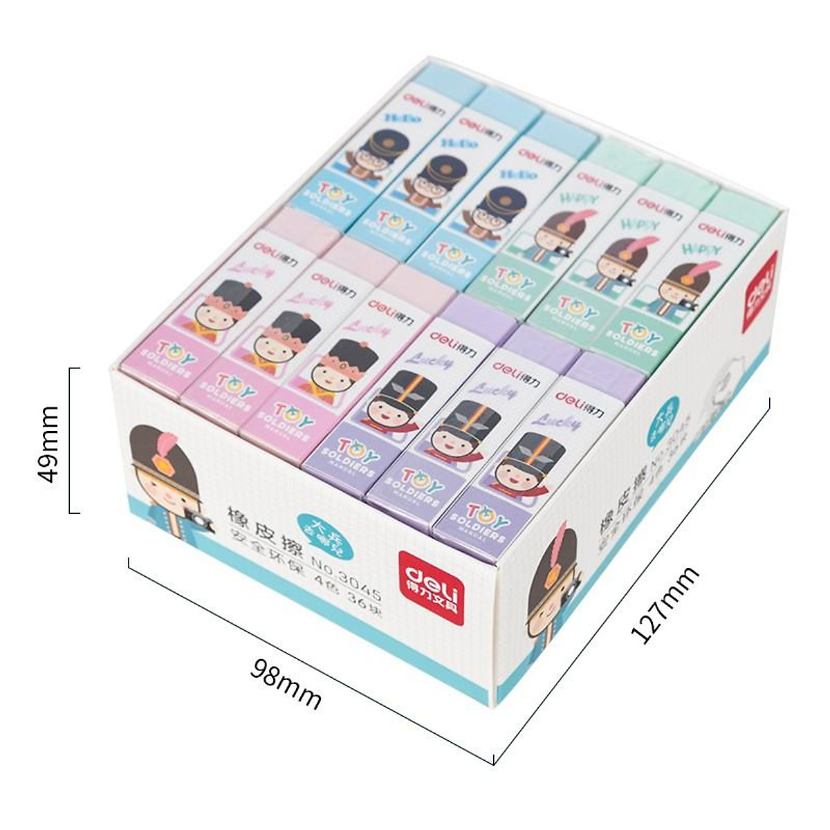 Tẩy hình vẽ chú lính chì Deli - Xanh lá/ Xanh dương/ Tím/ Hồng - 3045