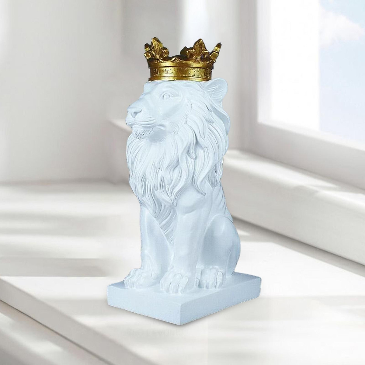 Modern Lion Head Statue Animal Figurine Resin Craft for Desktop Bookshelf