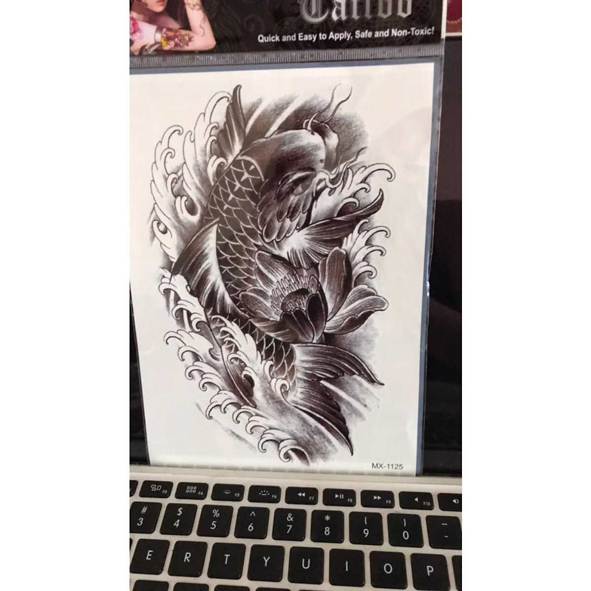 Combo 3 tấm hình xăm dán tattoo 15X21cm CÁ CHÉP, CÔ GÁI & MẶT QUỶ ...