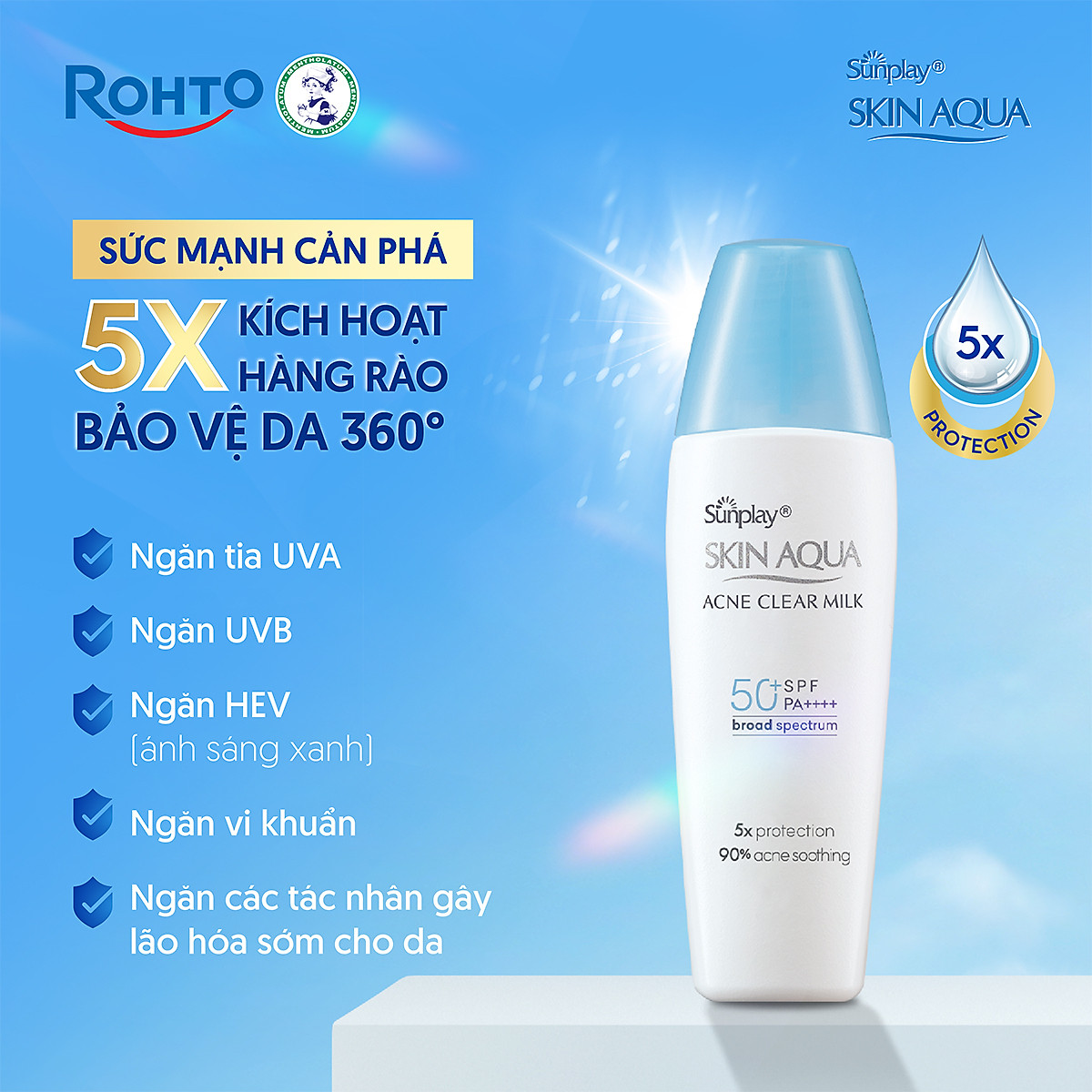 Kem chống nắng Skin Aqua cho da mụn, dạng sữa dùng hàng ngày Sunplay Skin Aqua Acne Clear Eco Việt Nam SPF 50, PA++++ 25g
