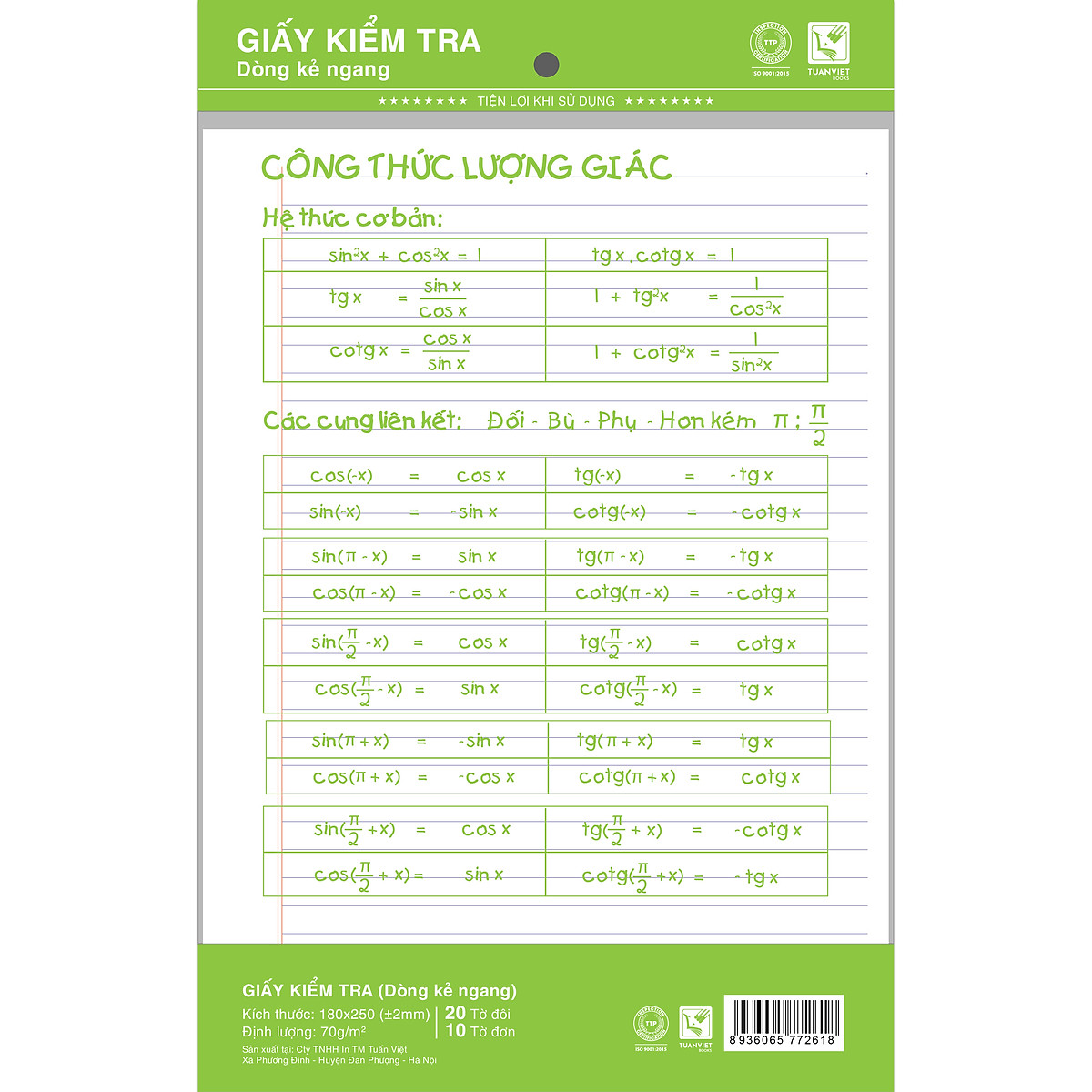 Giấy kiểm tra kẻ ngang không chấm TUANVIET BOOKS (1 túi - 30 tờ đôi + đơn)