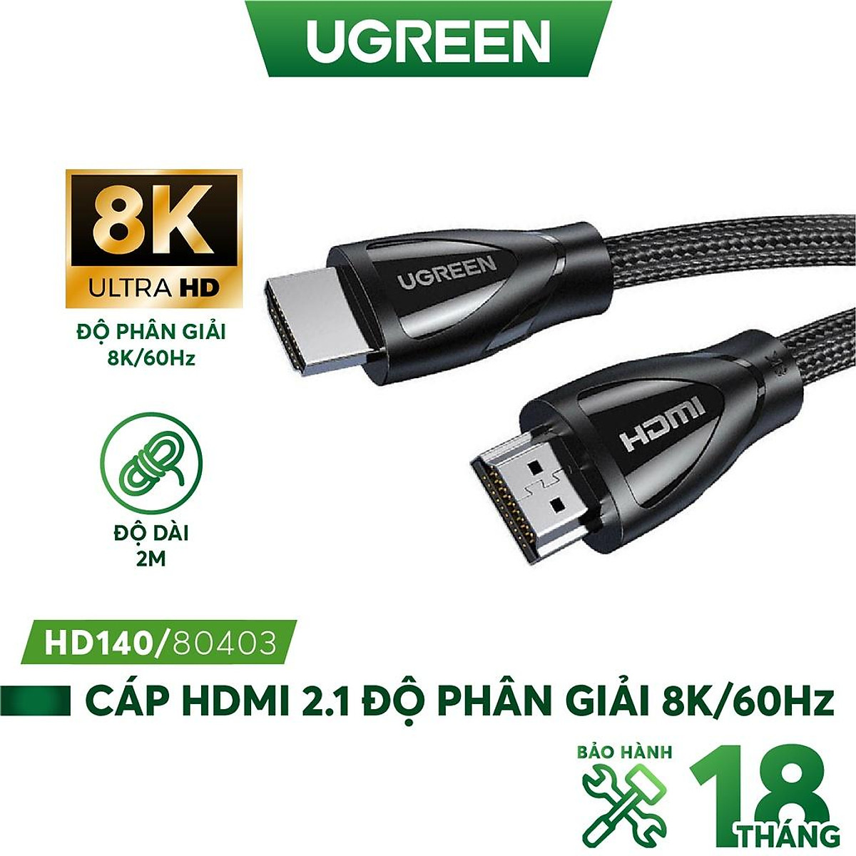 UGREEN HD140 HDMI 2.1, 8K 60Hz, 3m Cable (Black)