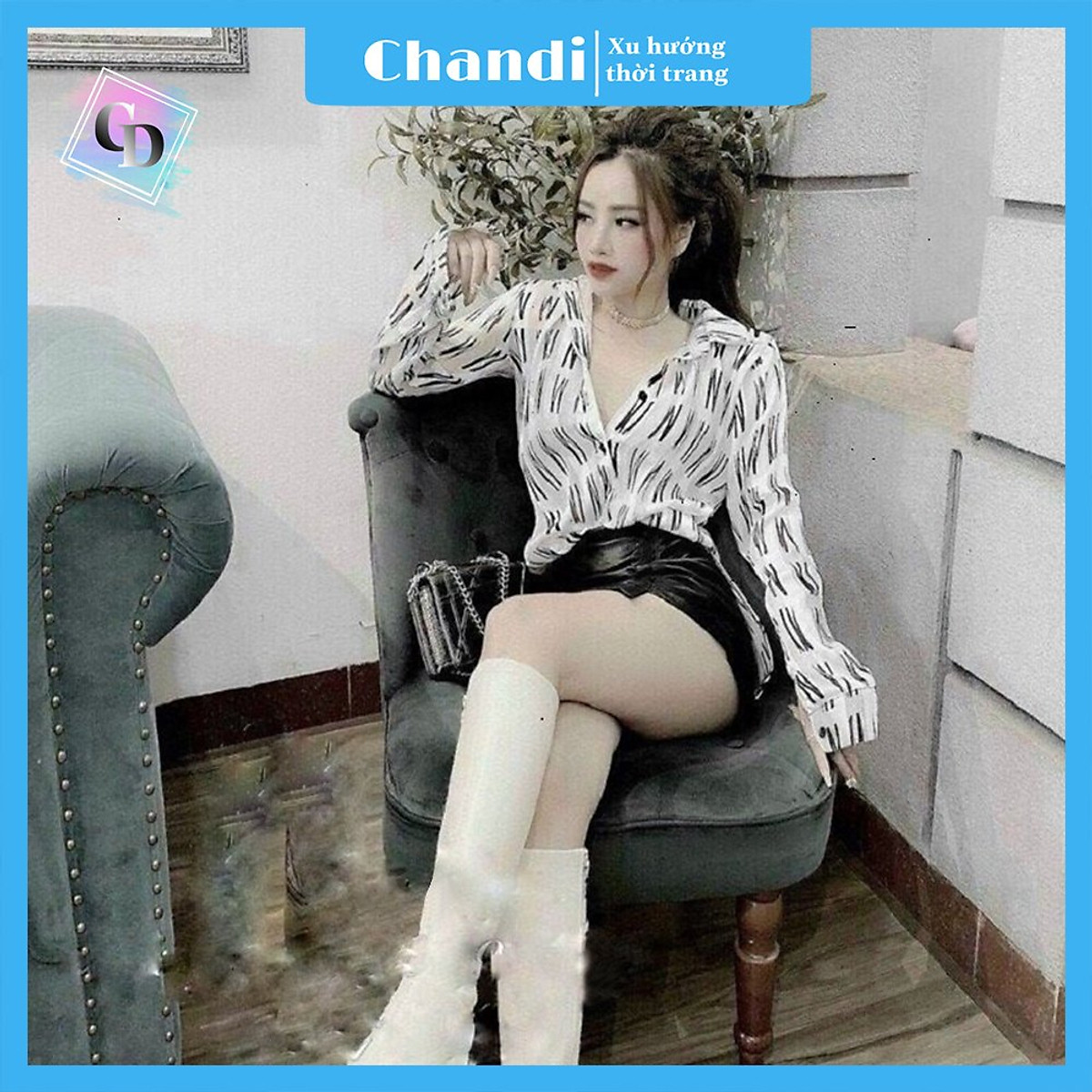 Áo Sơ Mi Nữ Form Rộng In Họa Tiết Phong Cách Hàn Quốc Chất Liệu Voan