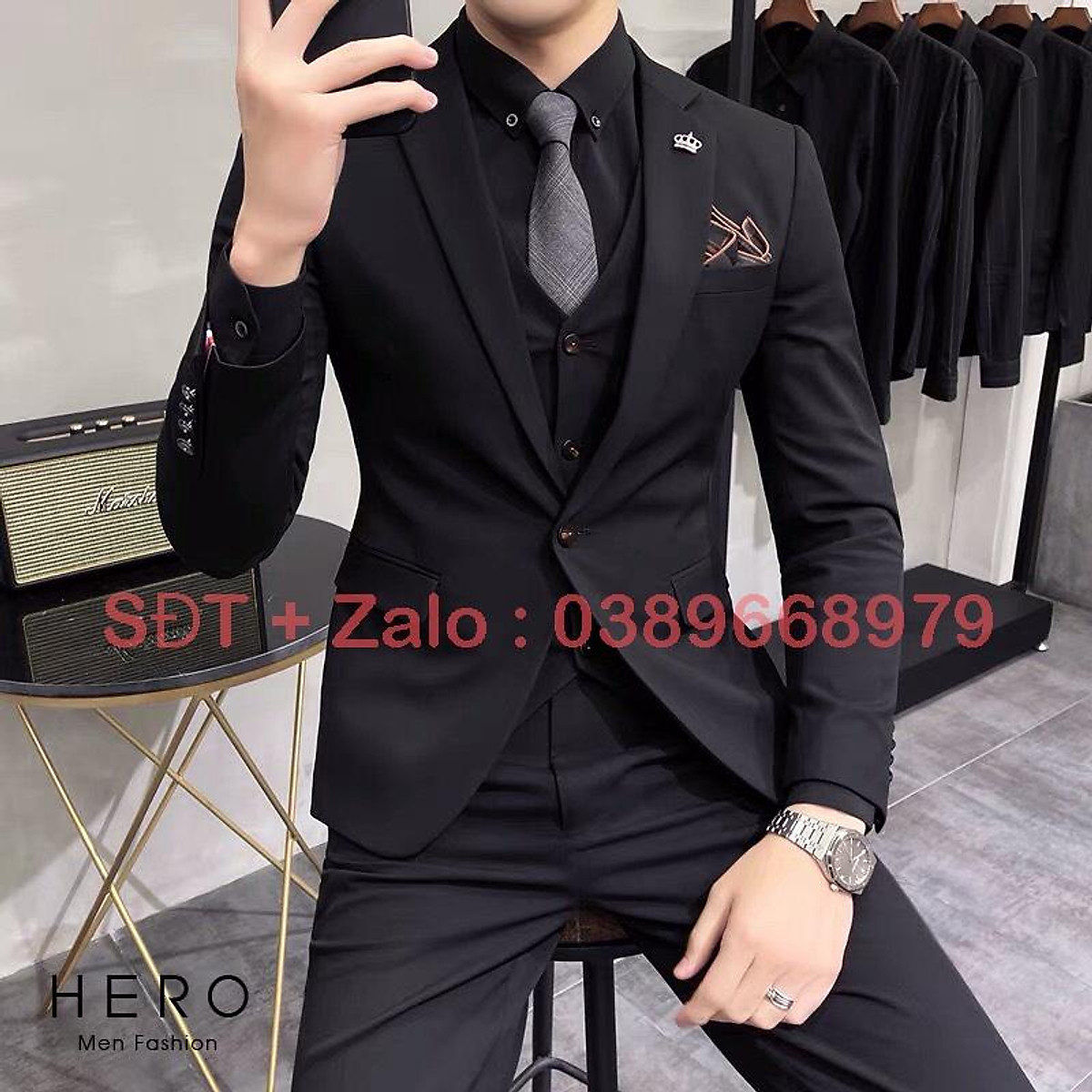 Bộ vest Nam Cao cấp màu đen, Chất vải sịn, Fom ôm đẹp, Bộ suit nam Bộ vest Nam Cao cấp màu đen, Chất vải sịn, Fom ôm đẹp, Bộ suit nam