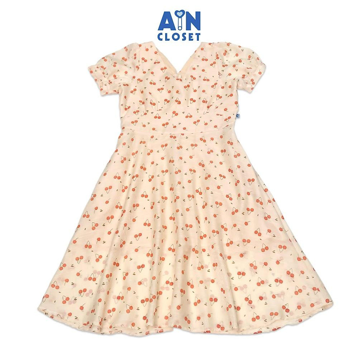 Đầm cho mẹ họa tiết Cherry nhì đỏ organza ánh nhũ - AICDMEB3OG6W - AIN Closet