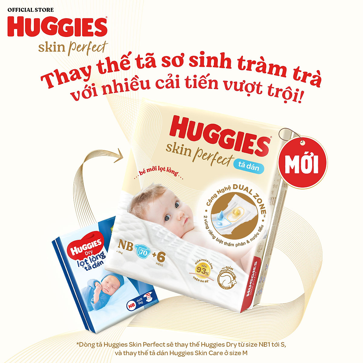 Thùng 3 gói Tã dán sơ sinh Huggies Tràm Trà NB70/S54/S80
