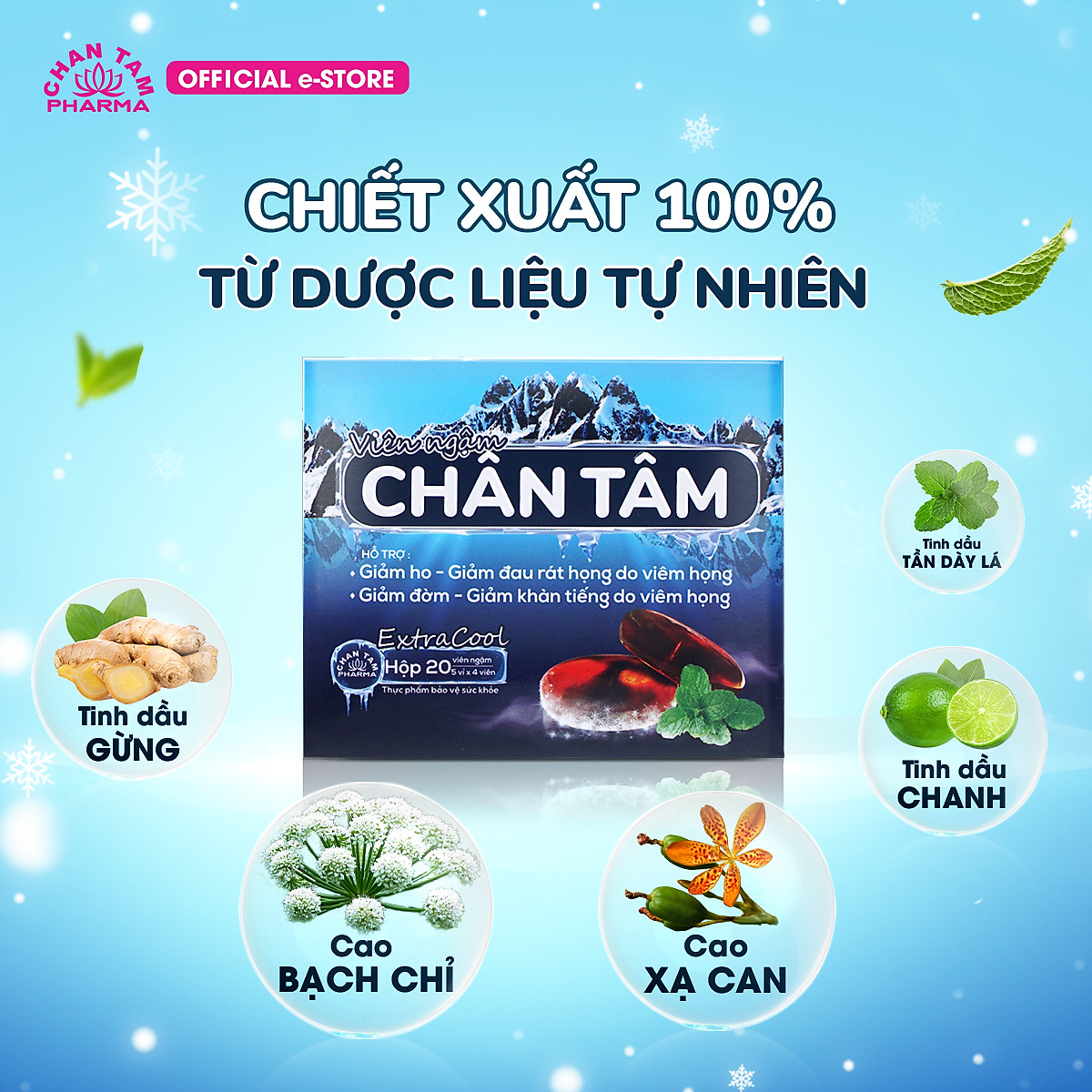 Viên ngậm Chân Tâm hỗ trợ giảm ho, đau họng, giảm đờm