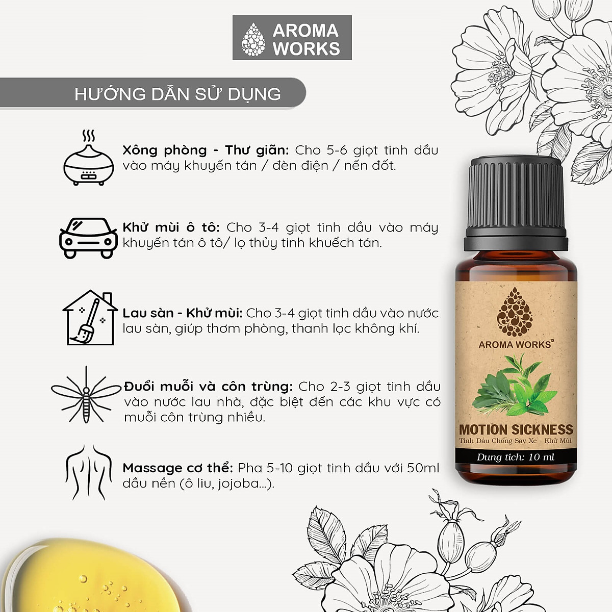 Tinh Dầu Chống Say Xe, Khử Mùi Aroma Works Motion Sickness Tinh dầu