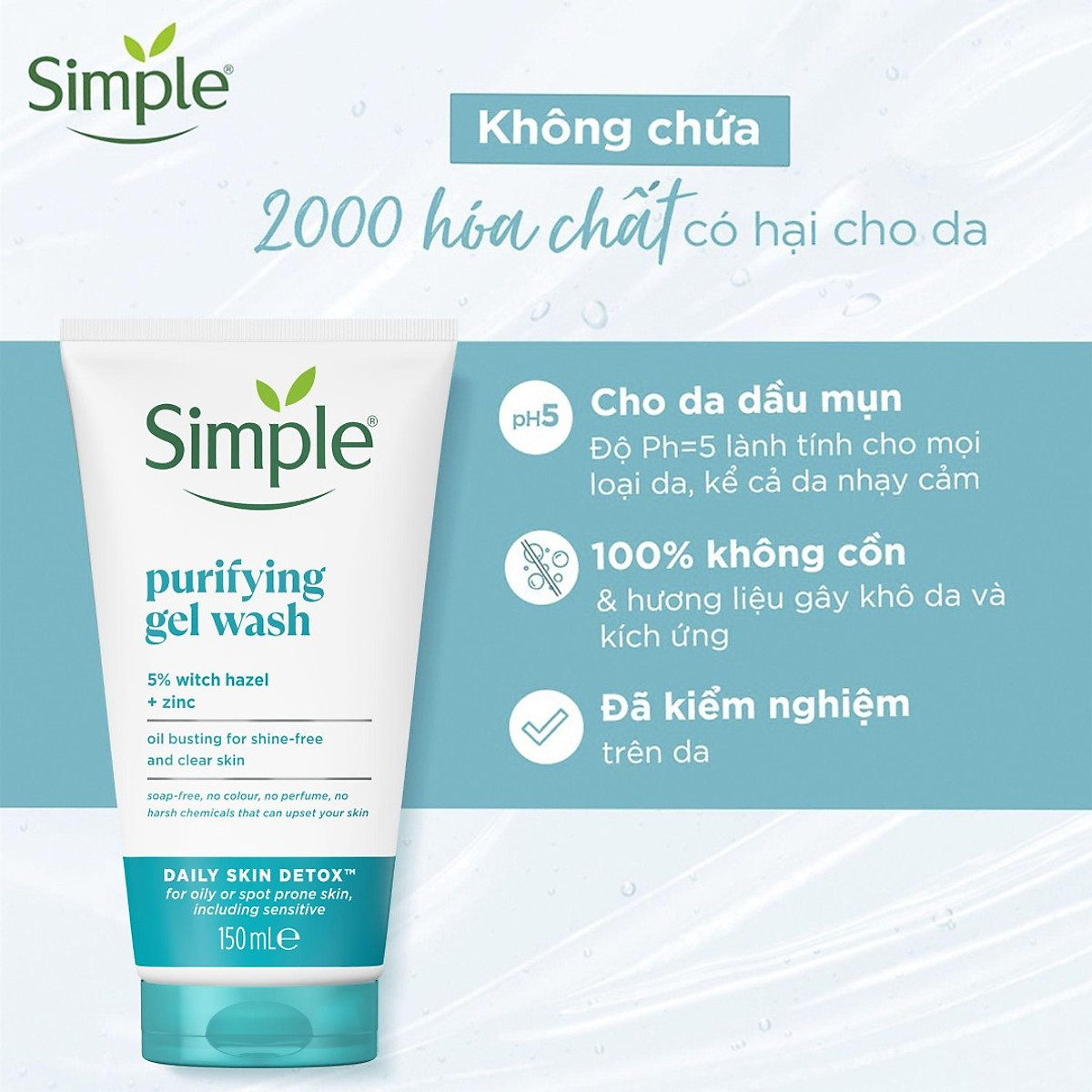 Sữa rửa mặt Simple giúp kiềm dầu và ngừa mụn hiệu quả - cho da mụn nhạy cảm 150ml