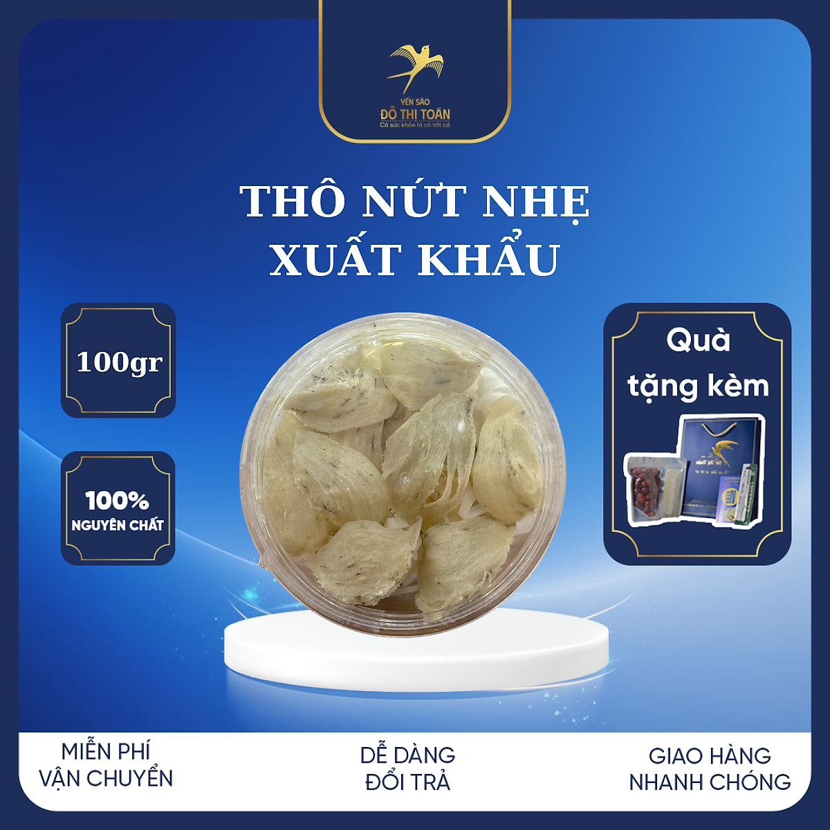 Yến thô bể đặc biệt hộp 100gr - yến sào cao cấp Đỗ Thị Toán - Tổ yến siêu ít lông - nhặt lông nhanh chóng - Ăn yến rất tốt cho tiêu hóa