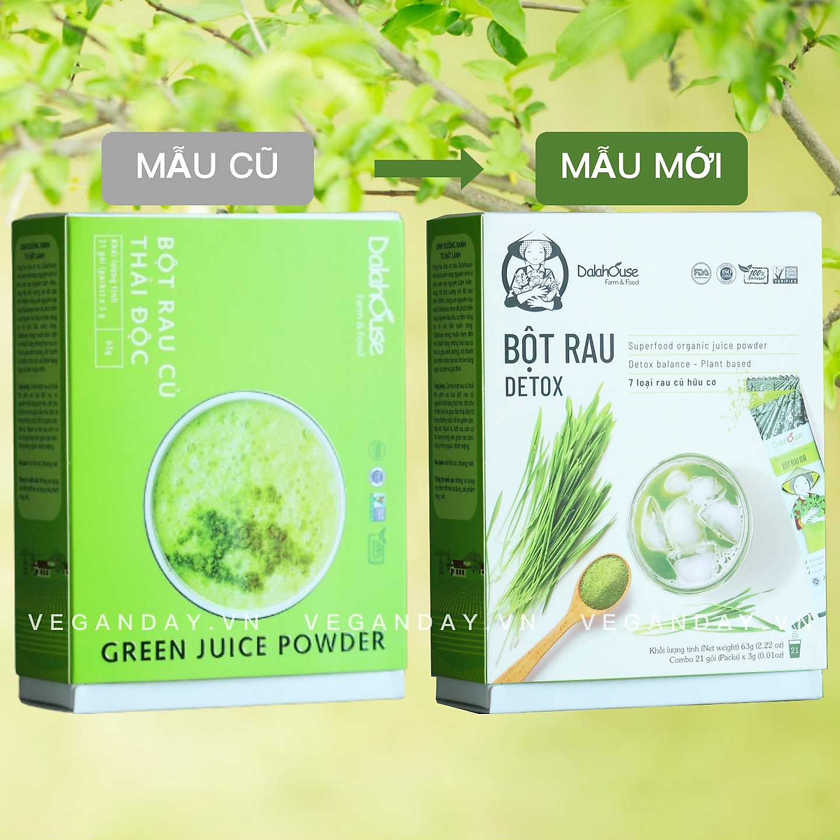 Combo Bột Rau Củ Thải Độc Dalahouse Hộp 63gr (Mẫu mới gồm 7 loại rau củ chia tuýp nhỏ) Sấy lạnh nguyên chất - Detox thanh lọc cơ thể