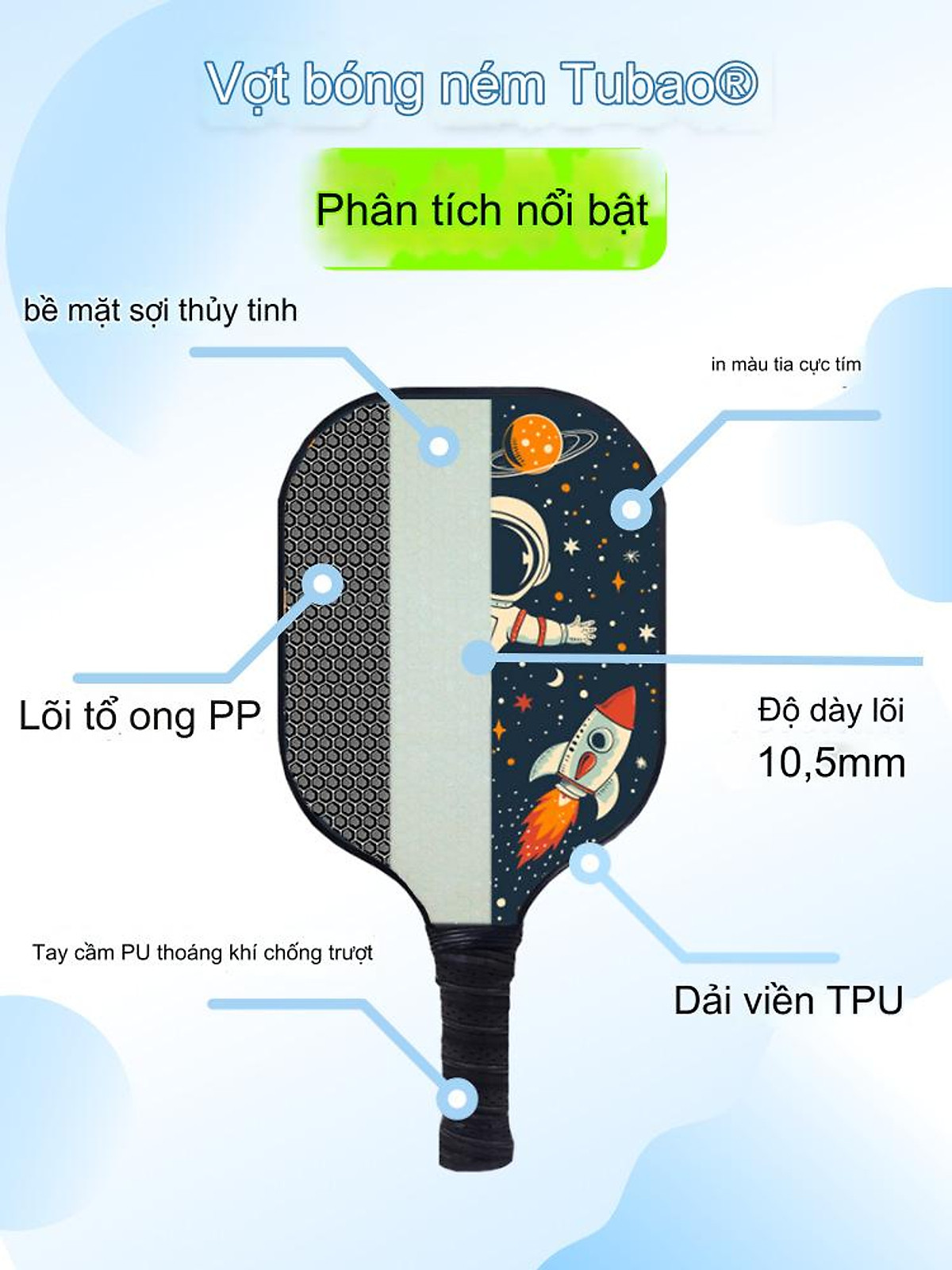 Vợt Pickleball Trẻ Em Sợi Carbon Cao Cấp Đại Nam Sport + Kèm Túi Chống Sốc Và 4 Bóng