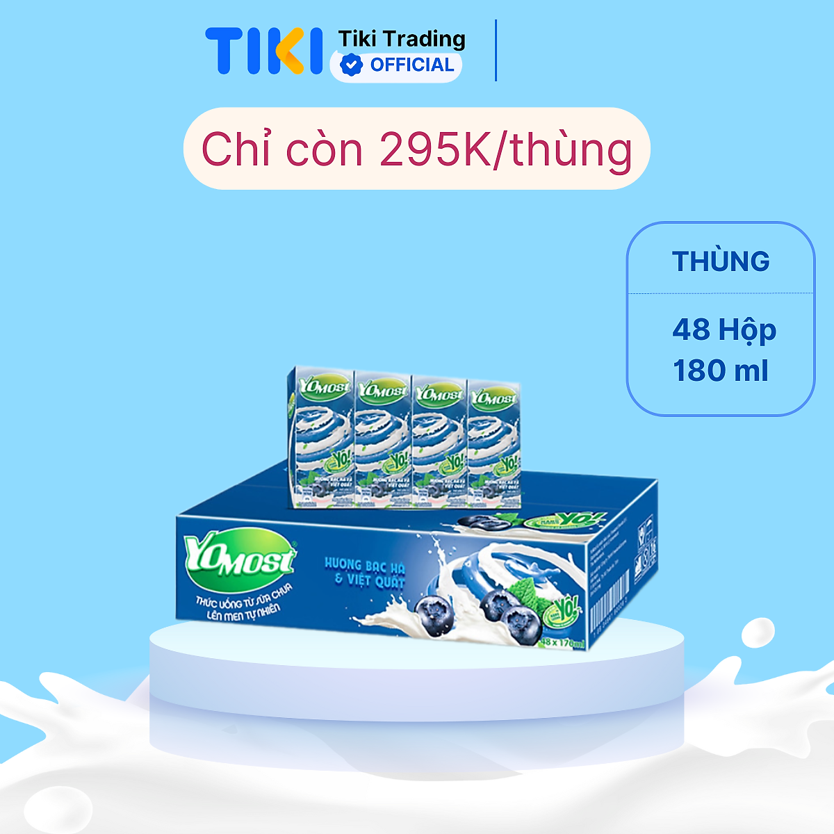Thùng 48 Hộp Sữa Chua Lên Men Tự Nhiên Yomost Bạc Hà - Việt Quất (170ml/Hộp)
