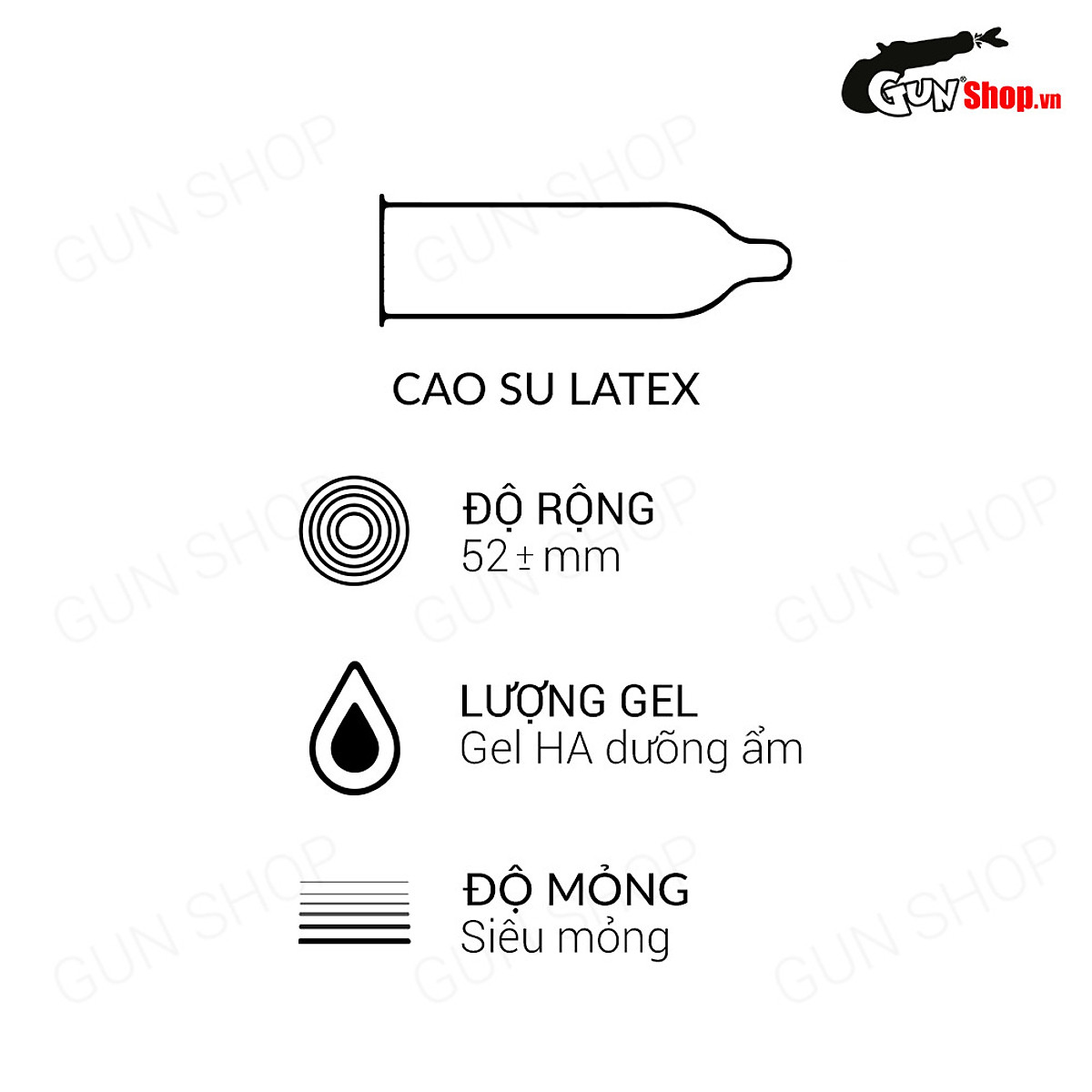 [Hộp 12 cái] Bao cao su Muaisi 0.03 Ultrathin Trắng - Siêu mỏng, siêu mềm kèm 1 chiếc BCS Gun Super Thin