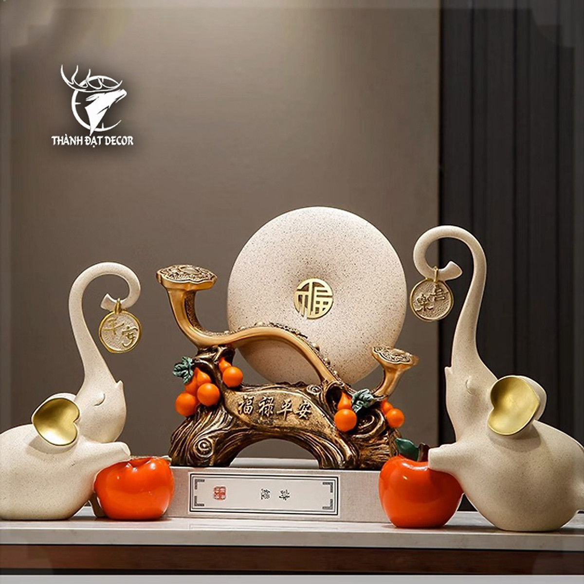 Tượng Phong Thủy Trượng Như Ý Kèm Đĩa Ngọc, Quà Tặng Tân Gia Khai Trương Sinh Nhật Trang Trí Nhà Cửa