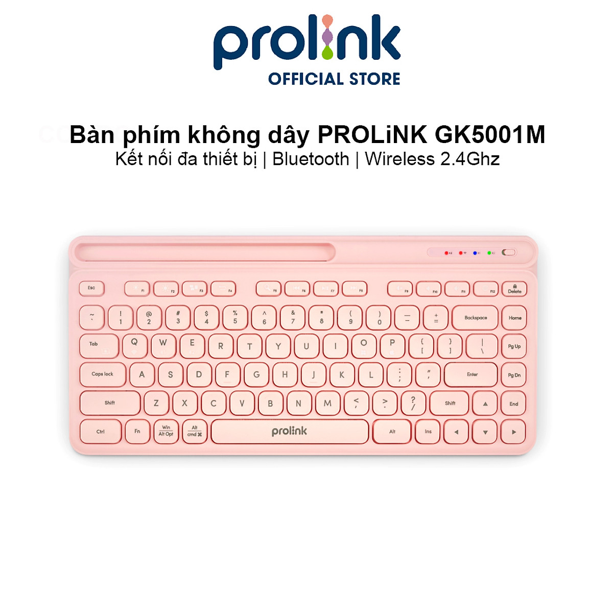 Bàn phím không dây Bluetooth + Wireless PROLiNK GK5001M, nhỏ gọn, kết nối đa thiết bị Windows/Android/MacOS/iOS - Hàng chính hãng