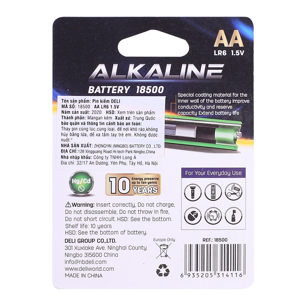 Pin kiềm Akaline AA Deli - Vỉ 2 viên/ 4 viên - 18500 / 18501