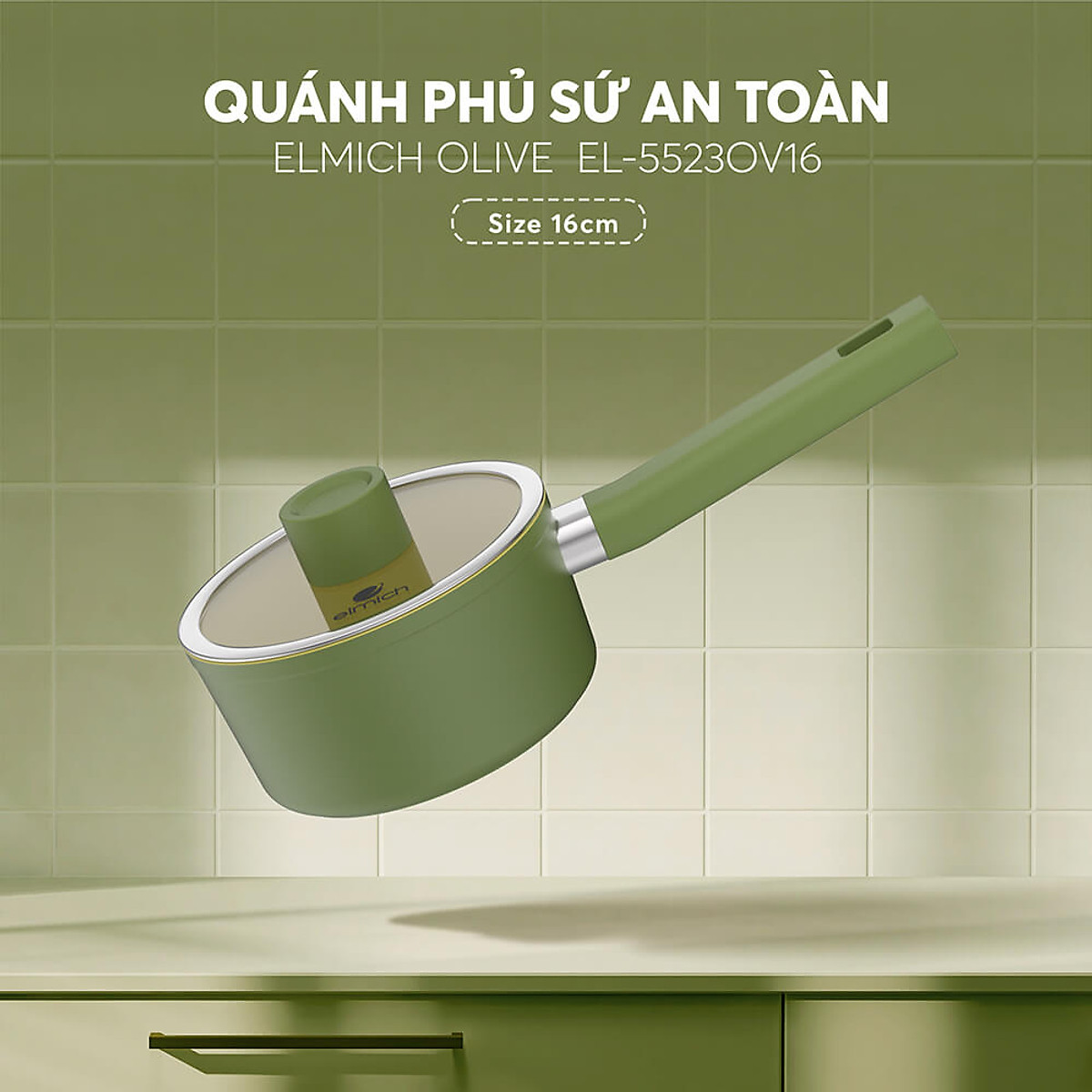 Quánh phủ sứ an toàn Elmich Olive EL-5523OV16 size 16cm