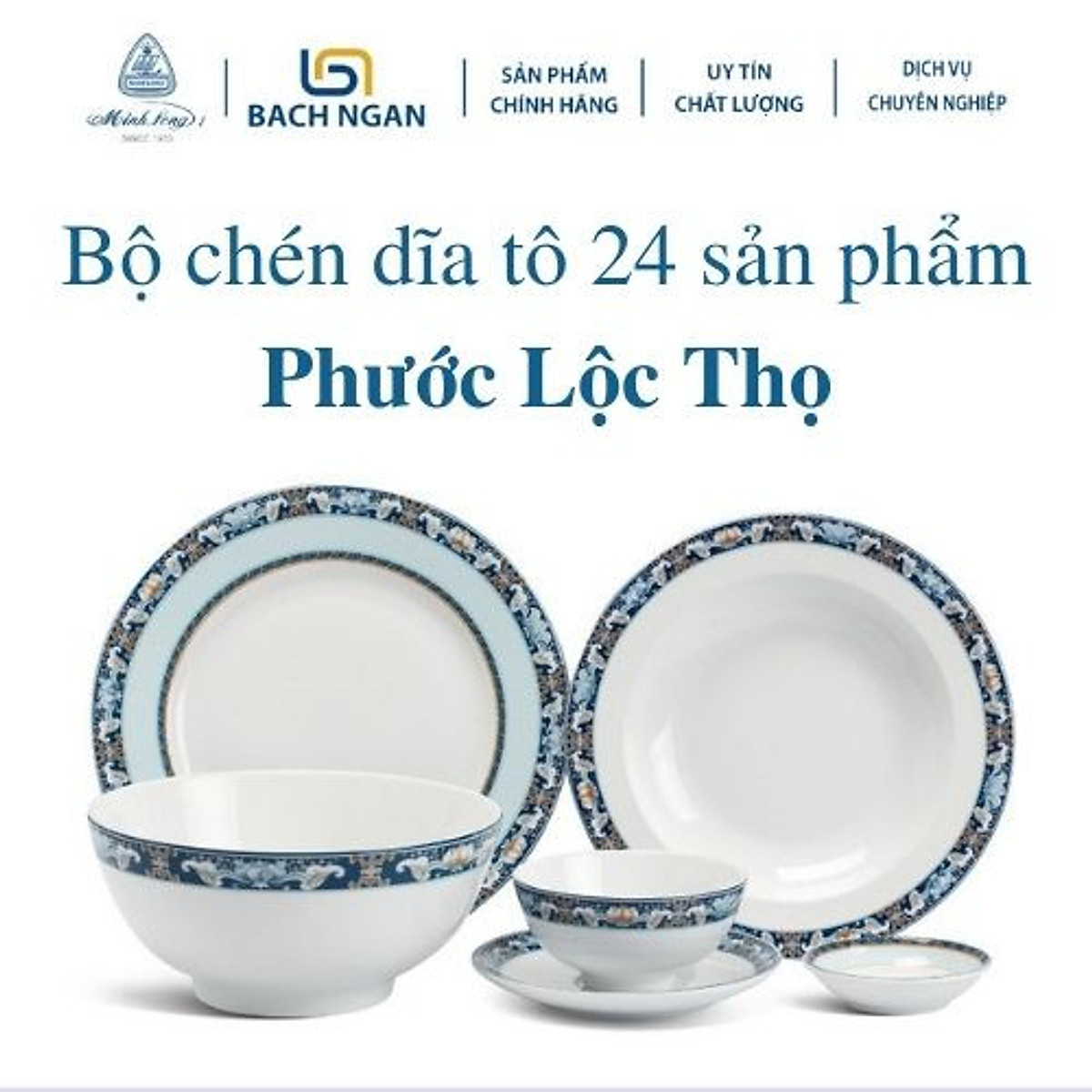 Bộ Chén Dĩa Sứ Minh Long 24 Sản Phẩm Jasmine Phước Lộc Thọ Hàng ...