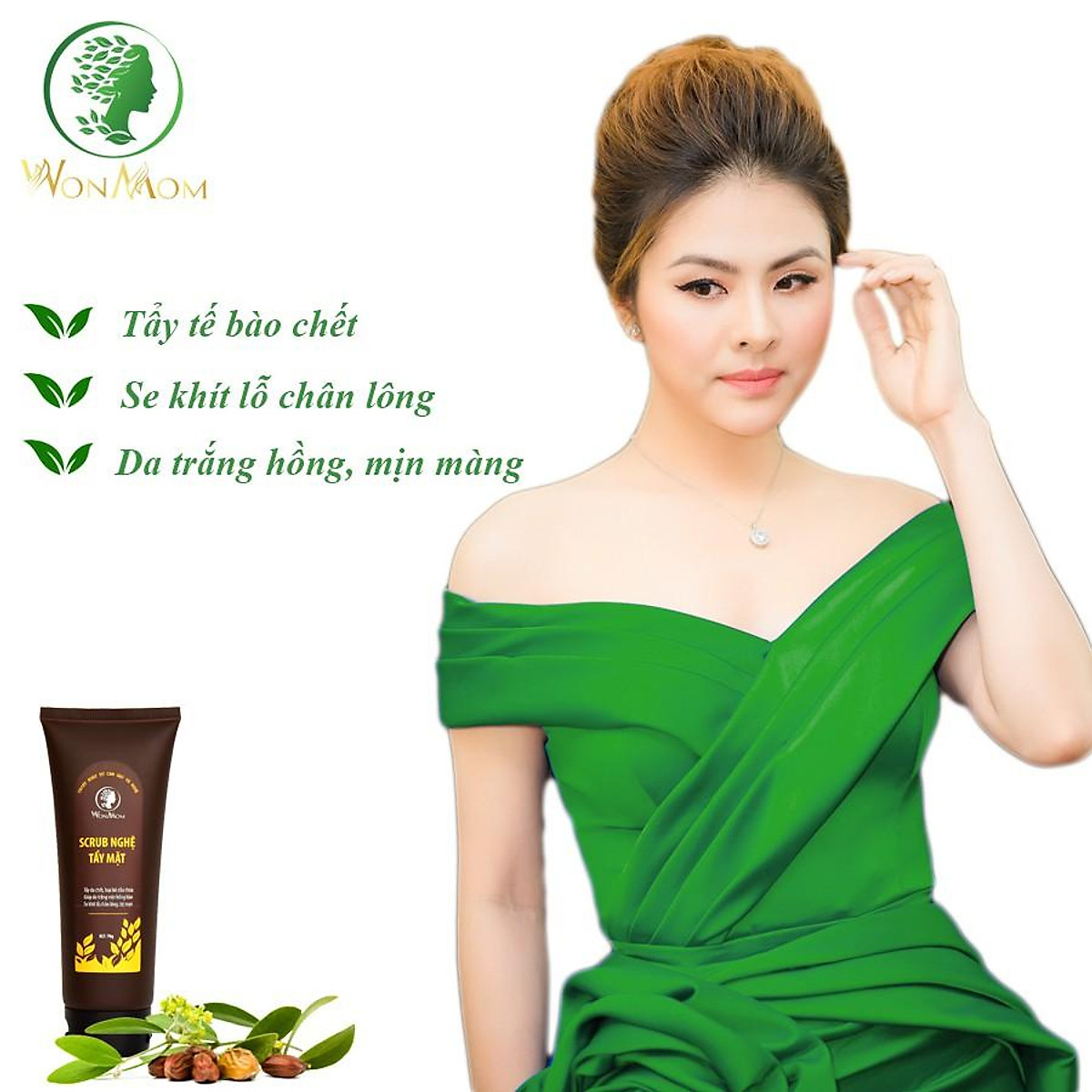 Bộ dưỡng trắng da mặt Wonmom ( 1 kem nghệ tươi 50g + 1 scrub nghệ tẩy mặt 70g)