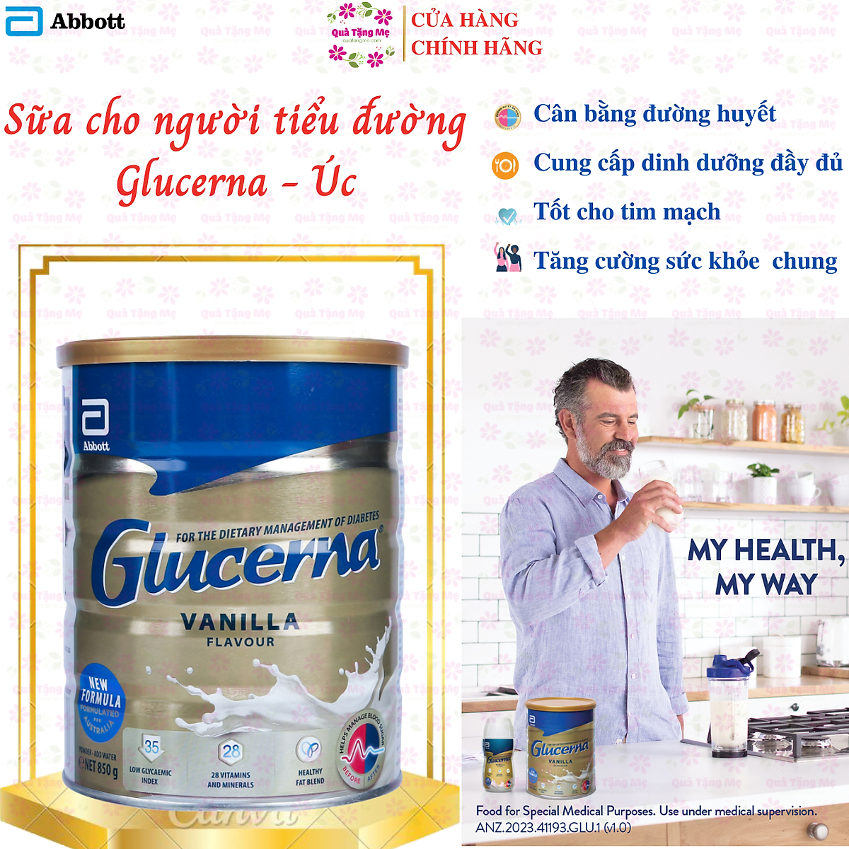 Sữa Glucerna Úc dành cho người tiểu đường, bổ sung dinh dưỡng, cân bằng đường huyết, tạo sức khỏe tim, tăng sức khỏe chung 850gr