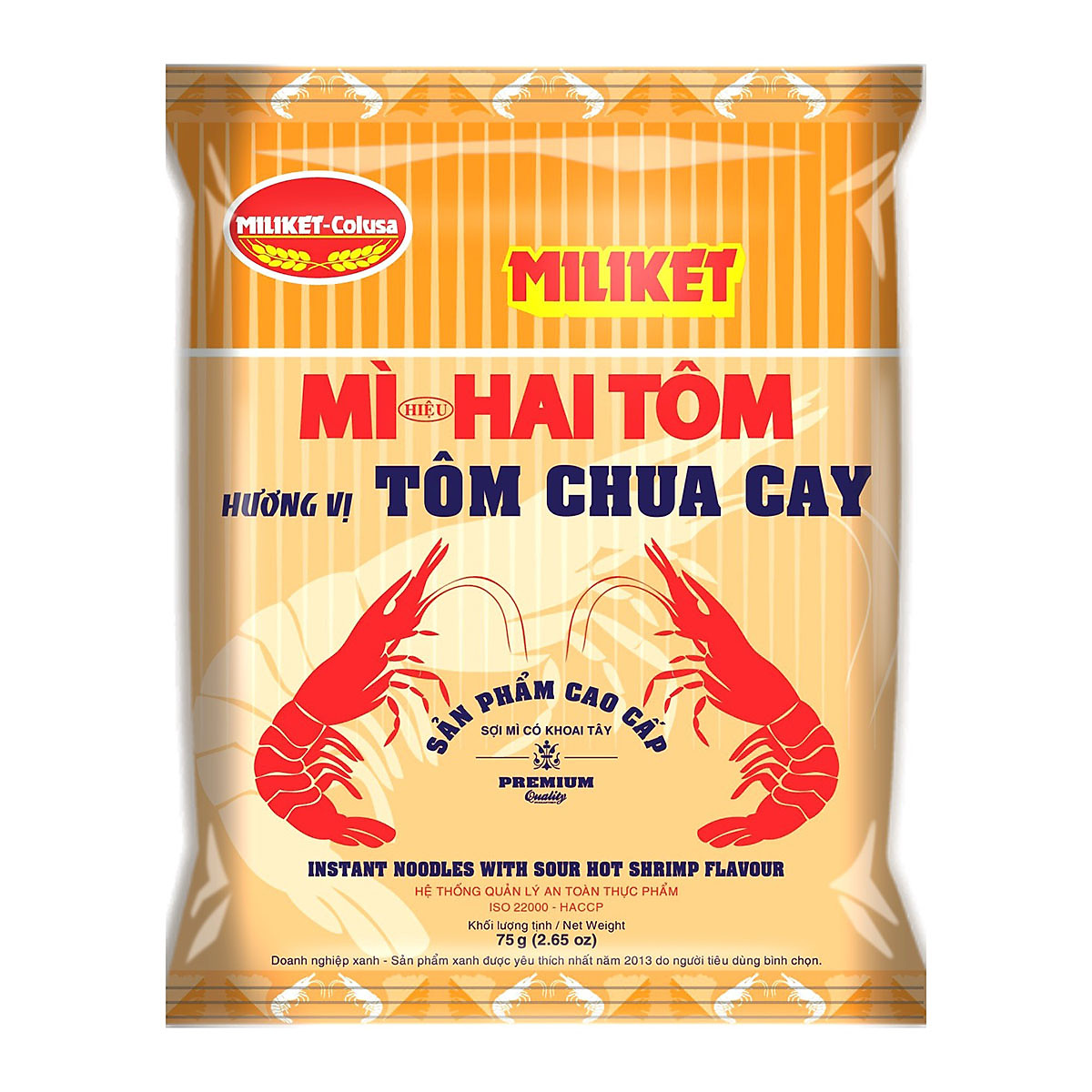 Thùng 30 Gói Mì Hai Tôm Vị Tôm Chua Cay Cao Cấp Miliket 75g