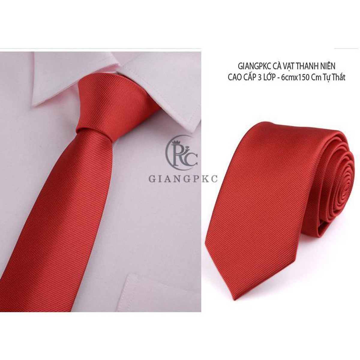 Phụ Kiện Nam Cà Vạt Nam Bản 6Cm Giangpkc Tháng 5-2021-Mẫu 02 Cavat Đỏ