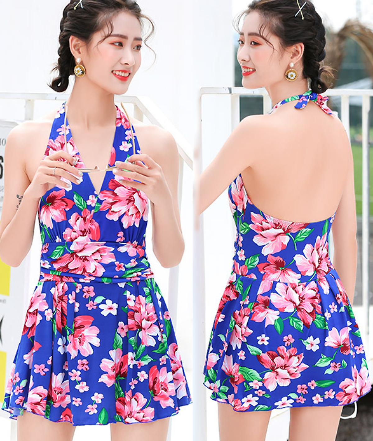 Đồ Bơi Nữ Một Mảnh Kiểu Váy Hoa Hở Lưng Gợi Cảm ATI27 MayHomes One-Piece Swimwear With Backless Top