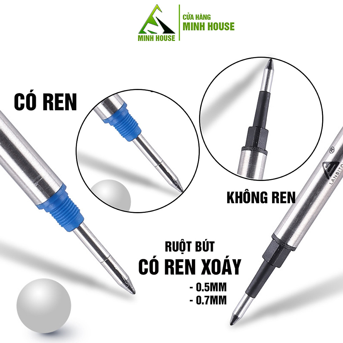 Ruột bút bi cây viết có ren xoáy cho các dòng bút Parker, Montblanc. Picasso, Lamy Minh House