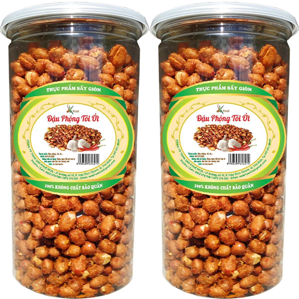 Đậu Phộng Sấy Giòn Tỏi Ớt Thương Hiệu SK FOOD - Combo 1Kg 2 Hũ Nắp Nhôm